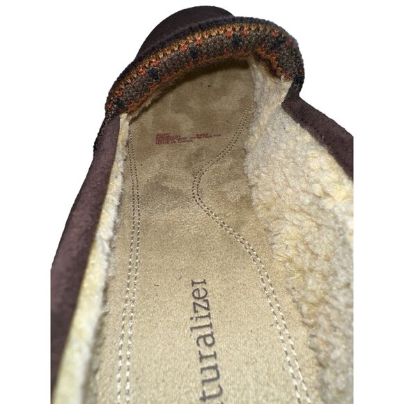Naturalizer Suede Brown Loafers Suri Faux Fur Lining 2” Heel Size 8.5 - Picture 7 of 9